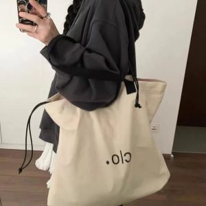 Large Capacity Canvas Drawstring Tote Bag for Commuting, Fresh Korean Style Minimalist Design with Letter Print