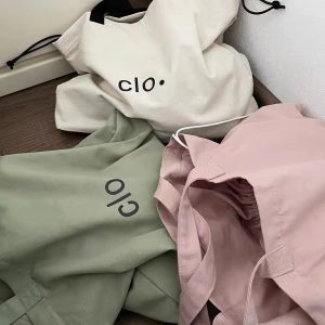 Large Capacity Canvas Drawstring Tote Bag for Commuting, Fresh Korean Style Minimalist Design with Letter Print