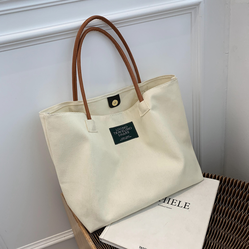 Large Capacity Canvas Tote Bag for Women - Minimalist Single-Shoulder Commuter Bag, Retro Style for College Students