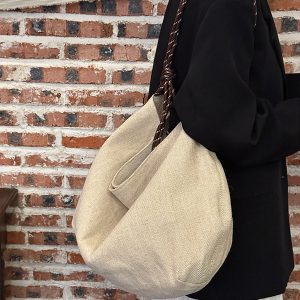 Large Capacity Casual Pastoral Tote Bag for Women - Versatile Linen Shoulder & Handheld Bag with Niche Design