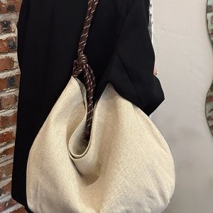 Large Capacity Casual Pastoral Tote Bag for Women - Versatile Linen Shoulder & Handheld Bag with Niche Design