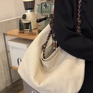 Large Capacity Casual Pastoral Tote Bag for Women - Versatile Linen Shoulder & Handheld Bag with Niche Design