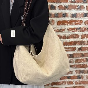 Large Capacity Casual Pastoral Tote Bag for Women - Versatile Linen Shoulder & Handheld Bag with Niche Design