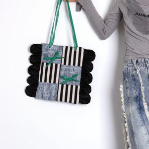 Large Capacity Color-Block Floral Shoulder Bag with Bow - 2024 Autumn/Winter Trendy Tote for Chic Style