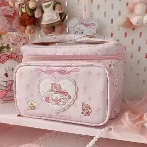 Large Capacity Cute Animal Print Cosmetic Bag - 2024 Storage Handbag for Makeup & Essentials, Trendy Square Design
