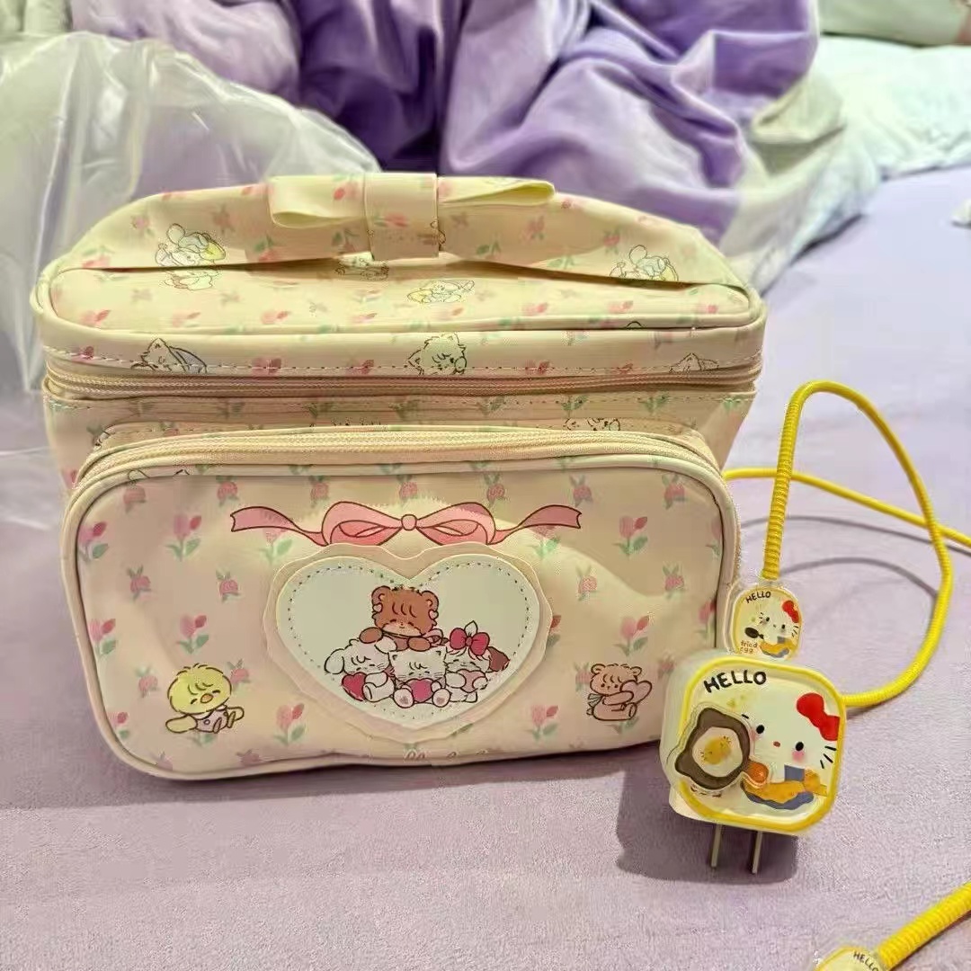 Large Capacity Cute Animal Print Cosmetic Bag - 2024 Storage Handbag for Makeup & Essentials, Trendy Square Design