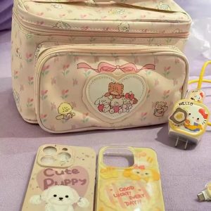 Large Capacity Cute Animal Print Cosmetic Bag - 2024 Storage Handbag for Makeup & Essentials, Trendy Square Design