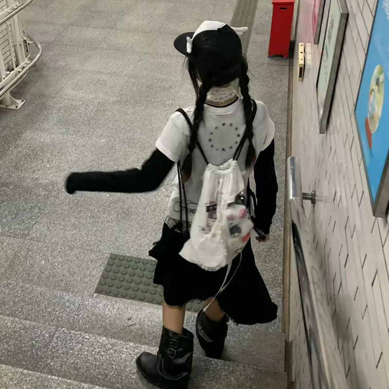 Large Capacity Drawstring Backpack - Versatile Cartoon Design, Transparent Nylon Canvas Bag for Commuting and School Large Capacity Drawstring Backpack - Versatile Cartoon Design, Transparent Nylon Canvas Bag for Commuting and School