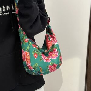 Large Capacity Floral Canvas Shoulder Bag for Women - Versatile Crossbody Dumpling Bag, 2025 Summer Style