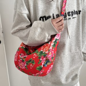 Large Capacity Floral Canvas Shoulder Bag for Women - Versatile Crossbody Dumpling Bag, 2025 Summer Style