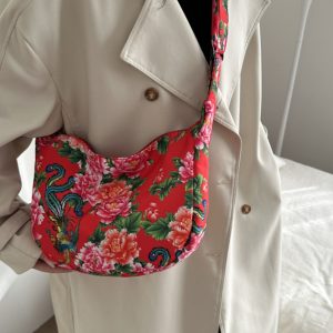 Large Capacity Floral Canvas Shoulder Bag for Women - Versatile Crossbody Dumpling Bag, 2025 Summer Style