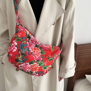 Large Capacity Floral Canvas Shoulder Bag for Women - Versatile Crossbody Dumpling Bag, 2025 Summer Style