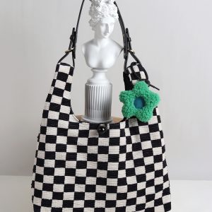 Large Capacity Flower Checkerboard Tote Bag for Women - Versatile Shoulder Bag for Class, Commuting, and Spring Outings