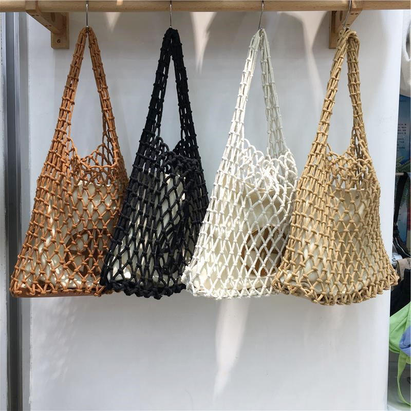 Large Capacity Handmade Woven Fishing Net Tote Bag - Korean Instagram Style Spring/Summer Shoulder Bag for Women