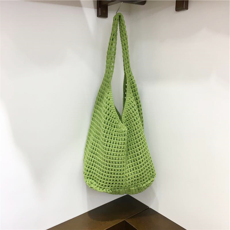 Large Capacity Hollow Mesh Net Tote Bag - Fashionable Knitted Woven Shoulder Bag for Summer, Lazy Style, Trendy Ins Aesthetic Large Capacity Hollow Mesh Net Tote Bag - Fashionable Knitted Woven Shoulder Bag for Summer, Lazy Style, Trendy Ins Aesthetic