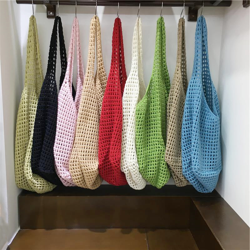 Large Capacity Hollow Mesh Net Tote Bag - Fashionable Knitted Woven Shoulder Bag for Summer, Lazy Style, Trendy Ins Aesthetic