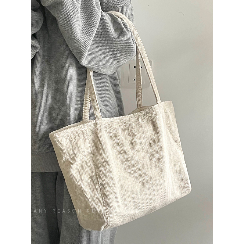 Large Capacity Korean Style Diagonal Stripe Canvas Tote Bag for Women - Casual Commuting Shoulder Bag