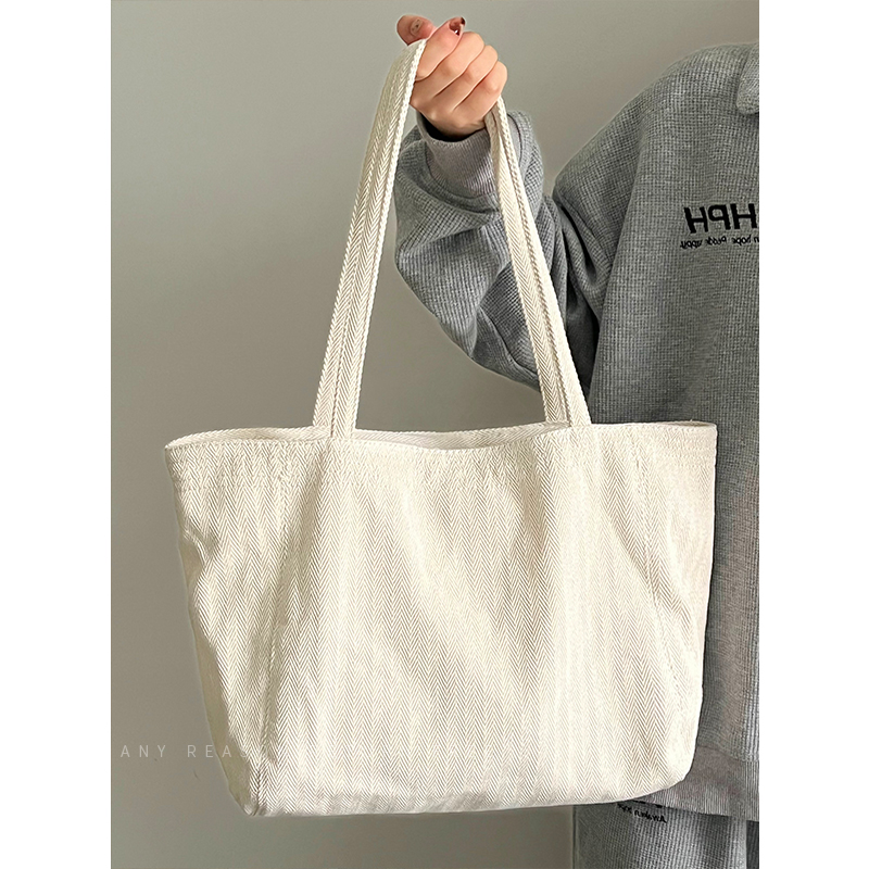 Large Capacity Korean Style Diagonal Stripe Canvas Tote Bag for Women - Casual Commuting Shoulder Bag