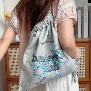 Large Capacity Minimalist Printed Letter Backpack - Versatile Canvas Drawstring Commuting School Bag 2025