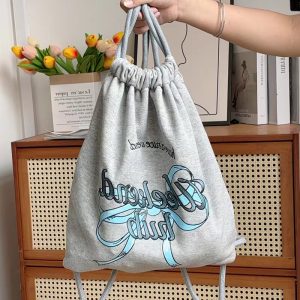 Large Capacity Minimalist Printed Letter Backpack - Versatile Canvas Drawstring Commuting School Bag 2025