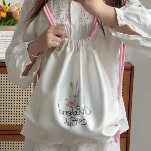 Large Capacity Minimalist Printed Letter Backpack - Versatile Canvas Drawstring Commuting School Bag 2025