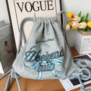 Large Capacity Minimalist Printed Letter Backpack - Versatile Canvas Drawstring Commuting School Bag 2025