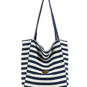 Large Capacity Minimalist Striped Canvas Tote Bag for Women - Ins Literary Lazy Style Spring/Summer Shoulder Bag