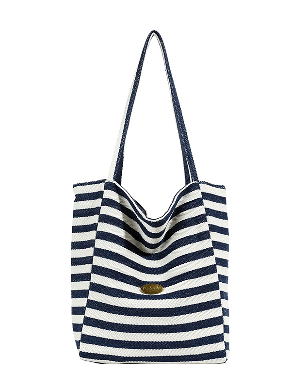Large Capacity Minimalist Striped Canvas Tote Bag for Women - Ins Literary Lazy Style Spring/Summer Shoulder Bag Large Capacity Minimalist Striped Canvas Tote Bag for Women - Ins Literary Lazy Style Spring/Summer Shoulder Bag