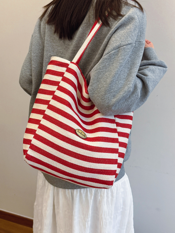 Large Capacity Minimalist Striped Canvas Tote Bag for Women - Ins Literary Lazy Style Spring/Summer Shoulder Bag Large Capacity Minimalist Striped Canvas Tote Bag for Women - Ins Literary Lazy Style Spring/Summer Shoulder Bag