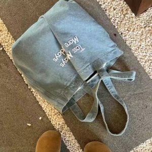 Large Capacity Retro Denim Canvas Tote Bag for Commuters and College Students - Embroidered Shoulder Handbag