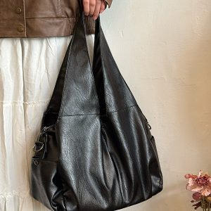 Large Capacity Retro Tote Bag for Women, Soft Leather Handbag, Versatile Motorcycle Style, High-End Niche Fashion Accessory