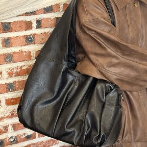 Large Capacity Retro Tote Bag for Women, Soft Leather Handbag, Versatile Motorcycle Style, High-End Niche Fashion Accessory