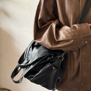 Large Capacity Retro Tote Bag for Women, Soft Leather Handbag, Versatile Motorcycle Style, High-End Niche Fashion Accessory