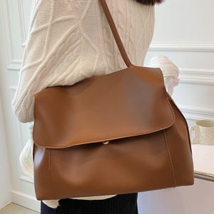 Large Capacity Soft Leather Handbag - Retro Minimalist Tote Shoulder Bag for Women
