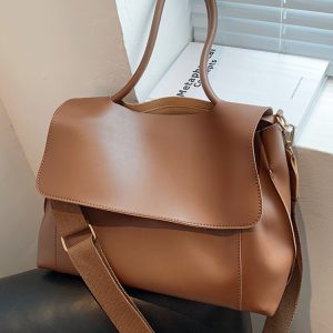 Large Capacity Soft Leather Handbag - Retro Minimalist Tote Shoulder Bag for Women