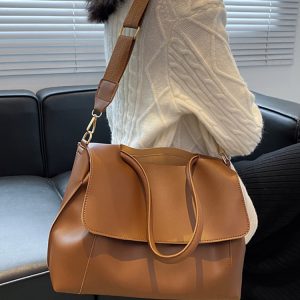 Large Capacity Soft Leather Handbag - Retro Minimalist Tote Shoulder Bag for Women
