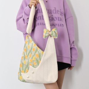 Large Capacity Tulip Cat Tote Bag - Cute Niche Design for Spring, Stylish Shoulder Crossbody Bag