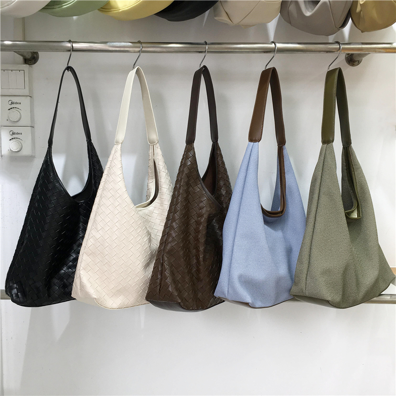 Large Capacity Women's Canvas Woven Underarm Tote Bag - Casual Versatile Style for 2024, Perfect for Daily Use