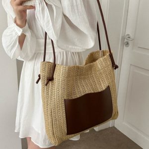Large Capacity Woven Straw Bag for Women - Versatile Summer 2025 Shoulder Crossbody Tote - Perfect Beach Commuter Style