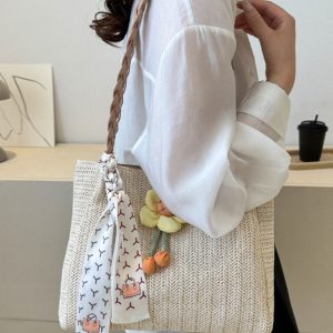 Large-Capacity Woven Straw Shoulder Bag for Women – 2025 Summer Versatile Beach Crossbody Tote
