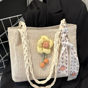 Large-Capacity Woven Straw Shoulder Bag for Women – 2025 Summer Versatile Beach Crossbody Tote