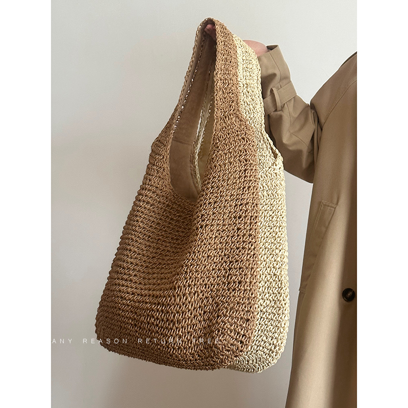 Large Capacity Woven Straw Tote Bag for Women - Summer 2024 Beach Vacation Shoulder Bag