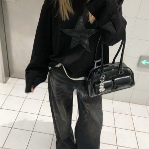 Layered Art Spring American Star Patchwork Fake Two-Piece Long Sleeve Sweatshirt Unisex Loose Fit Versatile Couple Top