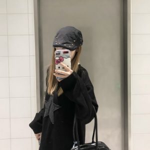 Layered Art Spring American Star Patchwork Fake Two-Piece Long Sleeve Sweatshirt Unisex Loose Fit Versatile Couple Top