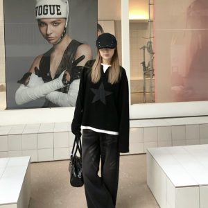 Layered Art Spring American Star Patchwork Fake Two-Piece Long Sleeve Sweatshirt Unisex Loose Fit Versatile Couple Top