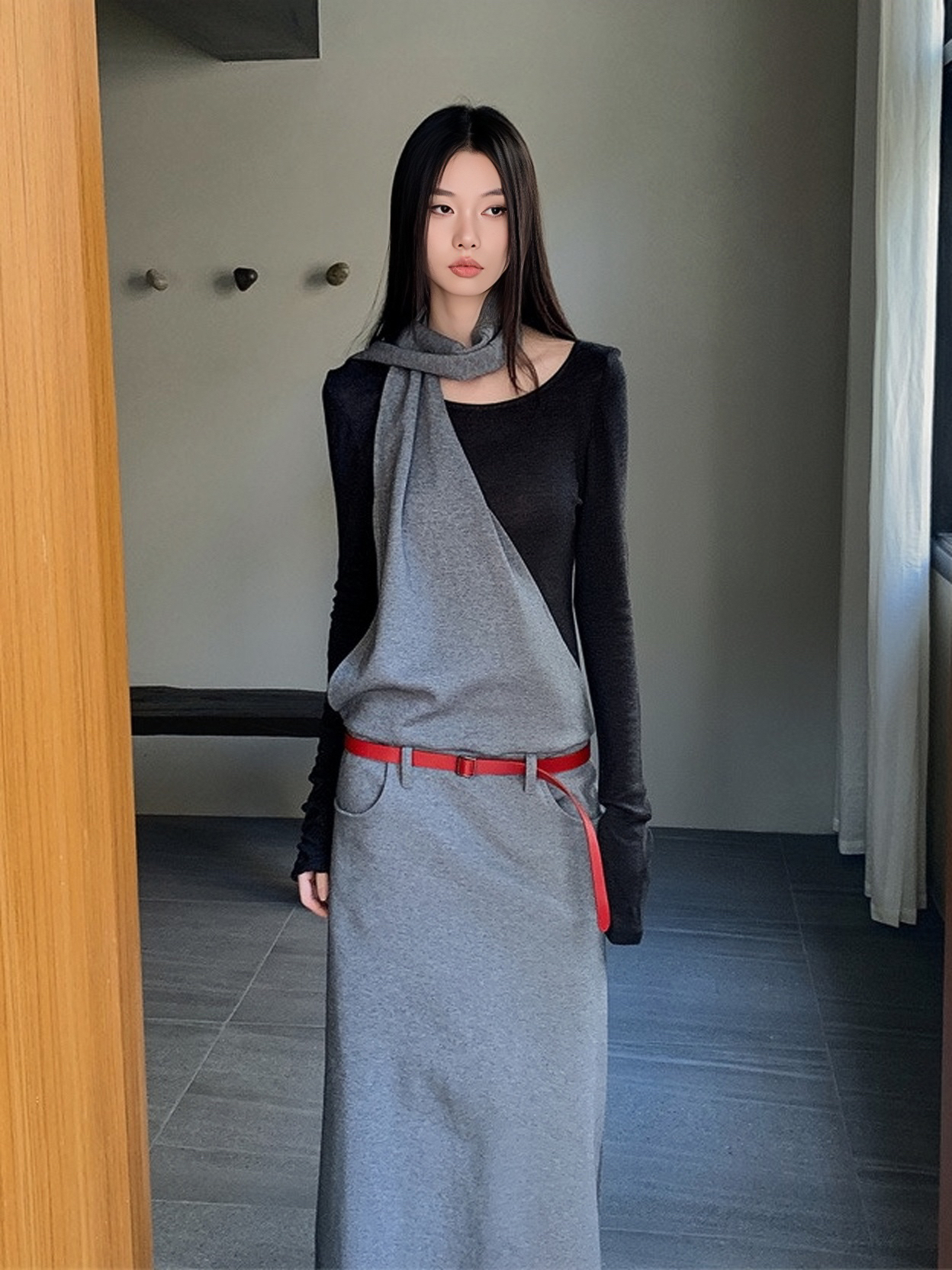 Layered Fake Two-Piece Long Sleeve Halter Dress for Women - Autumn Winter Wasteland Style, Waist-Defined, Boho Chic Fashion Layered Fake Two-Piece Long Sleeve Halter Dress for Women - Autumn Winter Wasteland Style, Waist-Defined, Boho Chic Fashion