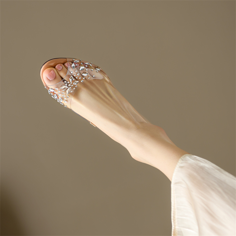 Leg-Lengthening Transparent Peep-Toe Wedge High Heels Fairy-Style Crystal Sandals for a Chic Italian Look