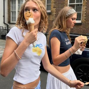 Lemon Bow Tie Printed Short Sleeve Slim Fit Cotton T-Shirt - 25SS South Korea Ins Niche Age-Reducing High-Stretch Y2K Style