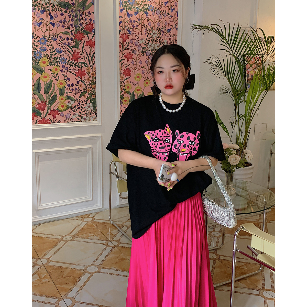 Leopard Head Printed T-Shirt for Women, Short Sleeve, Loose Mid-Length Top, Spring Summer Fashion, Casual Style, Y2K Trend Leopard Head Printed T-Shirt for Women, Short Sleeve, Loose Mid-Length Top, Spring Summer Fashion, Casual Style, Y2K Trend