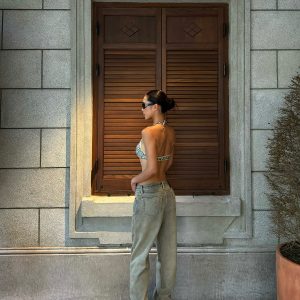 Leopard Print Bikini with Shiny Gold Thread, Quick-Dry Fabric & Removable Chest Pad - Trendy Swimwear for Y2K Style